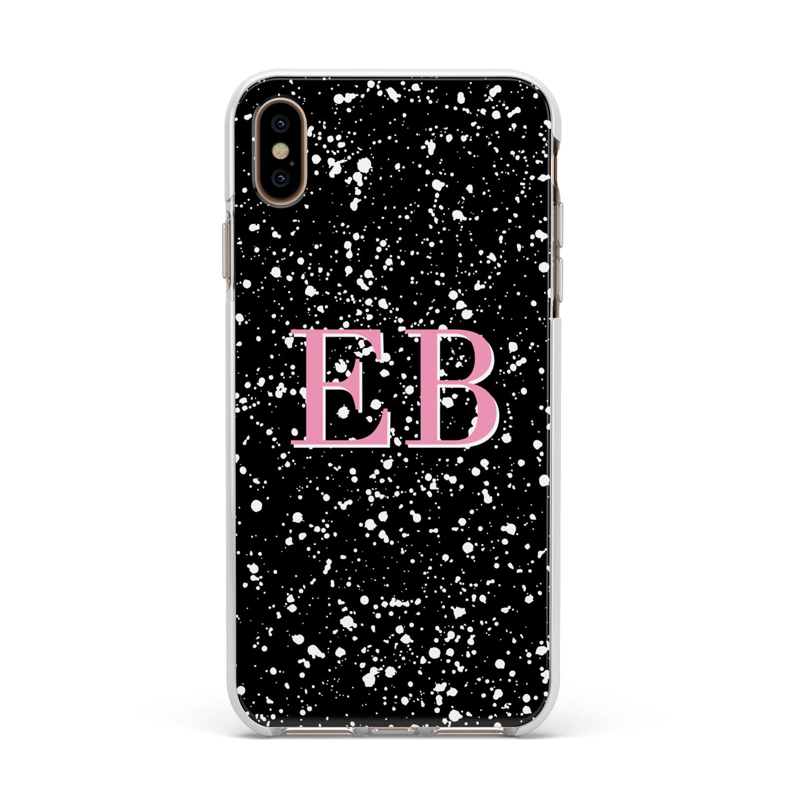 Personalised Black Ink Splat Initials Apple iPhone Xs Max Impact Case White Edge on Gold Phone