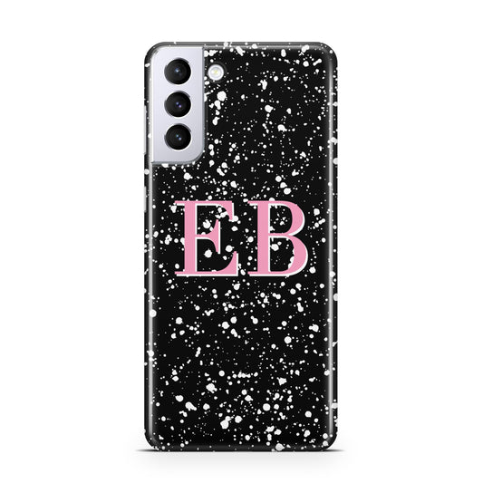 Personalised Black Ink Splat Initials Samsung S21 Plus Phone Case