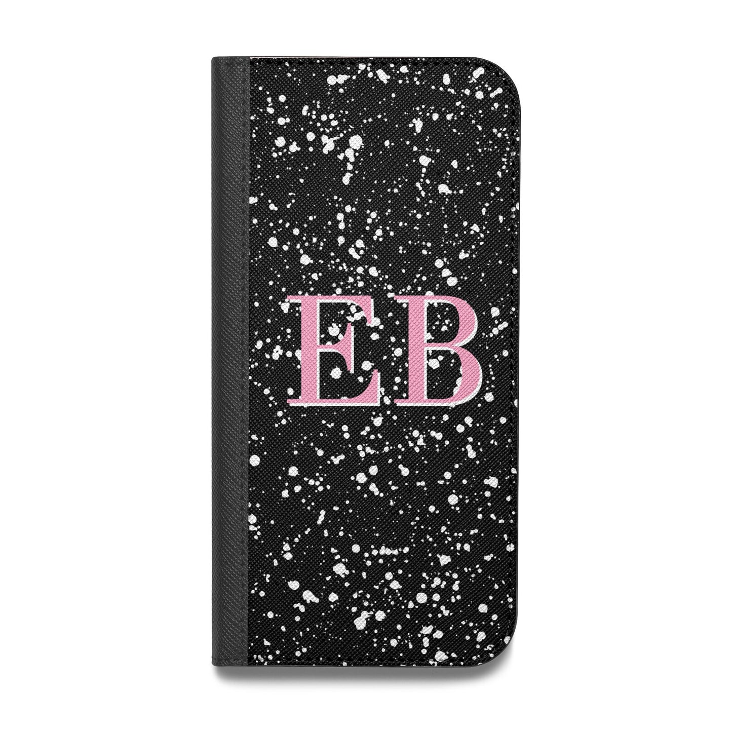 Personalised Black Ink Splat Initials Vegan Leather Flip iPhone Case