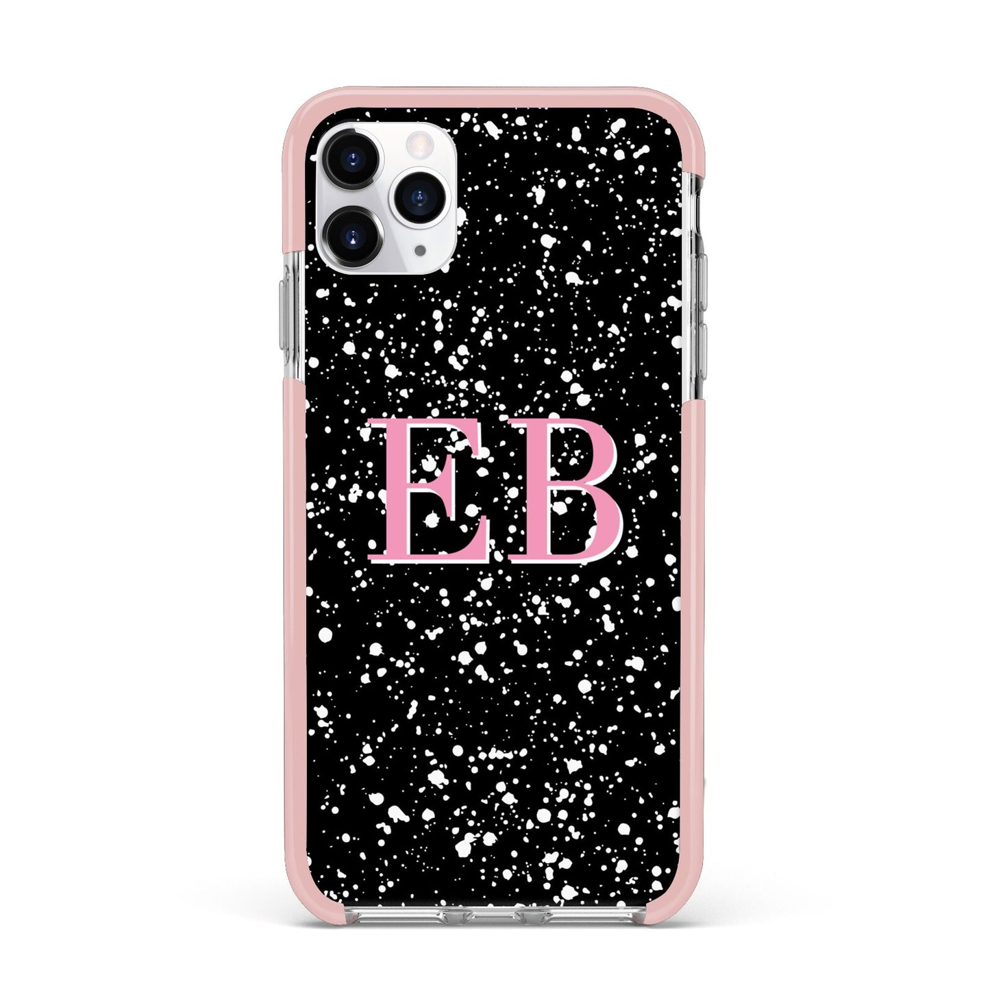 Personalised Black Ink Splat Initials iPhone 11 Pro Max Impact Pink Edge Case