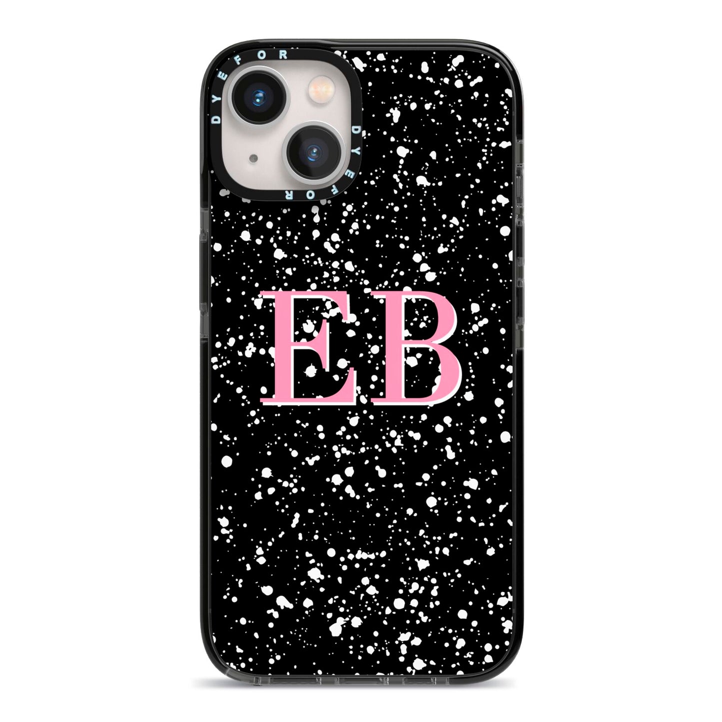 Personalised Black Ink Splat Initials iPhone 13 Black Impact Case on Silver phone