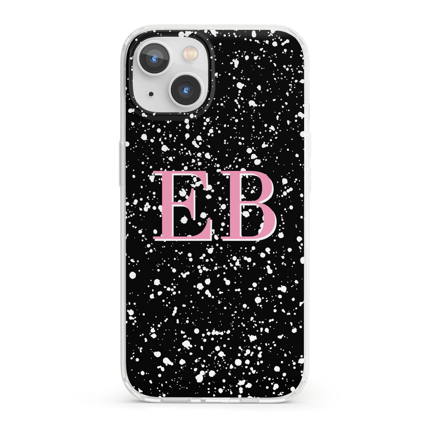 Personalised Black Ink Splat Initials iPhone 13 Clear Bumper Case