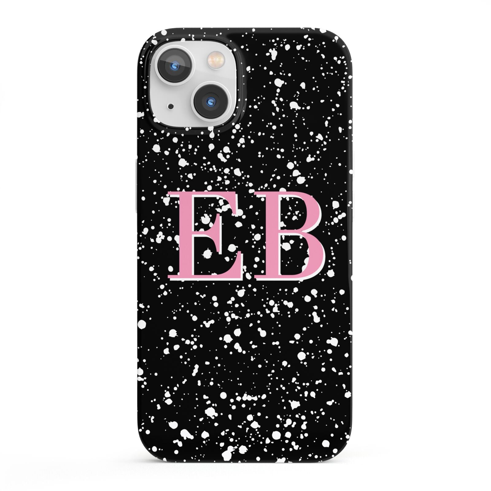 Personalised Black Ink Splat Initials iPhone 13 Full Wrap 3D Snap Case