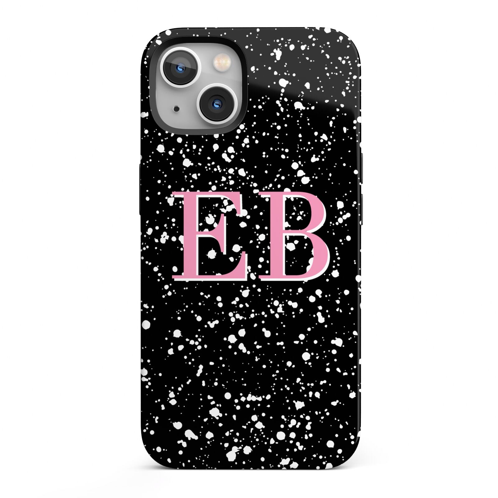 Personalised Black Ink Splat Initials iPhone 13 Full Wrap 3D Tough Case