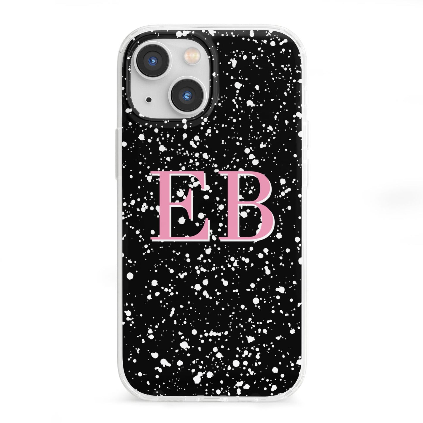 Personalised Black Ink Splat Initials iPhone 13 Mini Clear Bumper Case