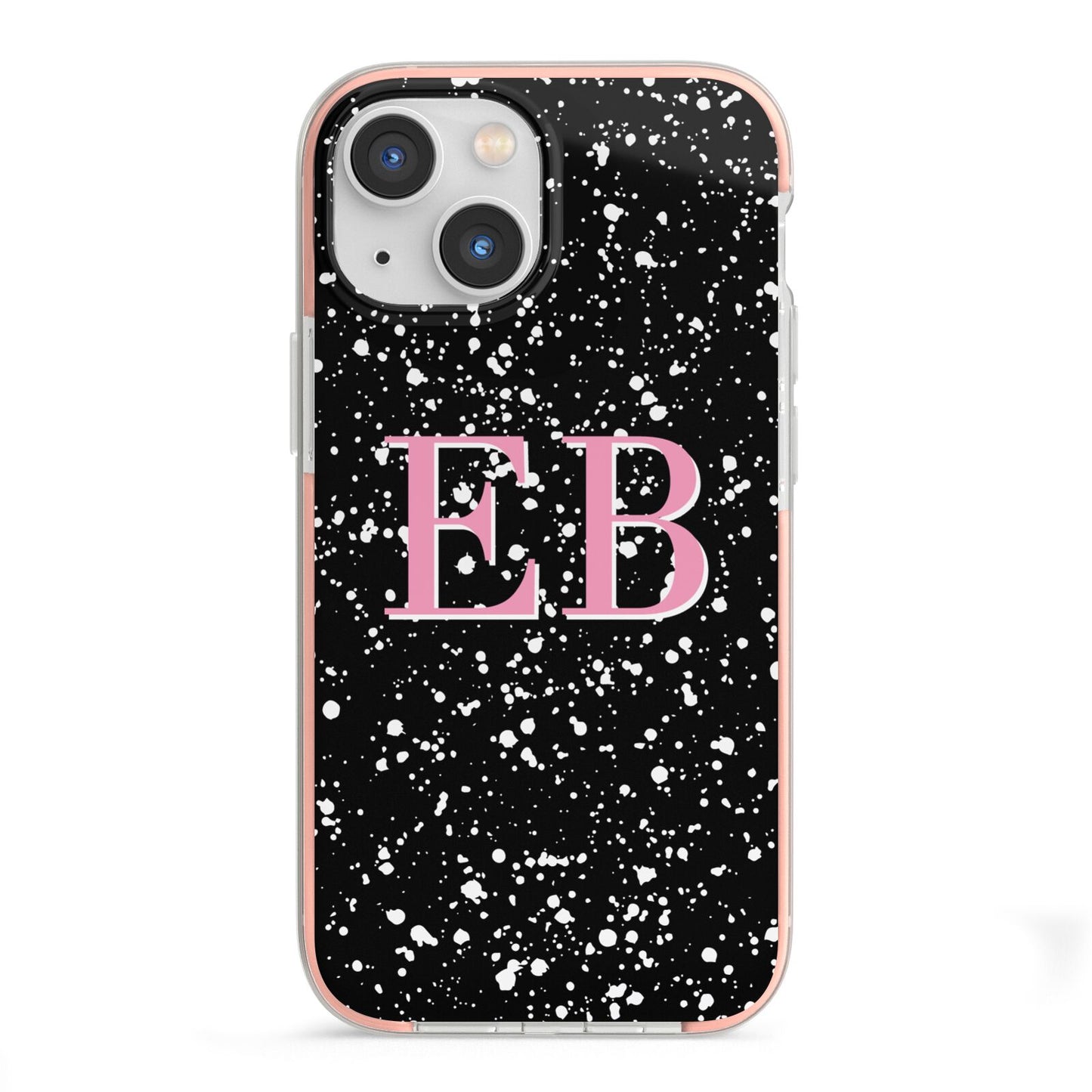 Personalised Black Ink Splat Initials iPhone 13 Mini TPU Impact Case with Pink Edges