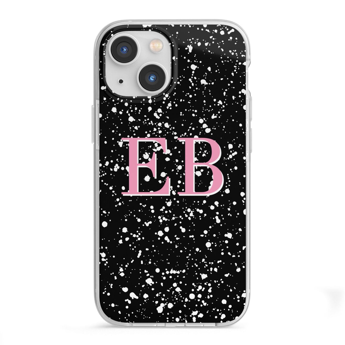 Personalised Black Ink Splat Initials iPhone 13 Mini TPU Impact Case with White Edges