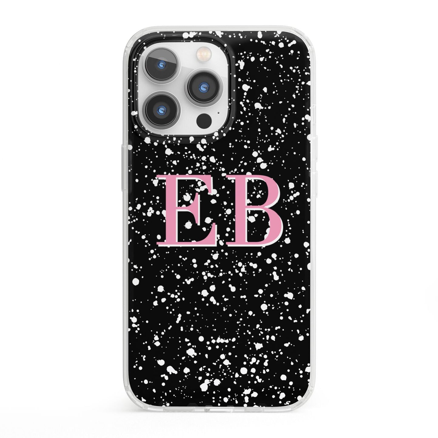 Personalised Black Ink Splat Initials iPhone 13 Pro Clear Bumper Case