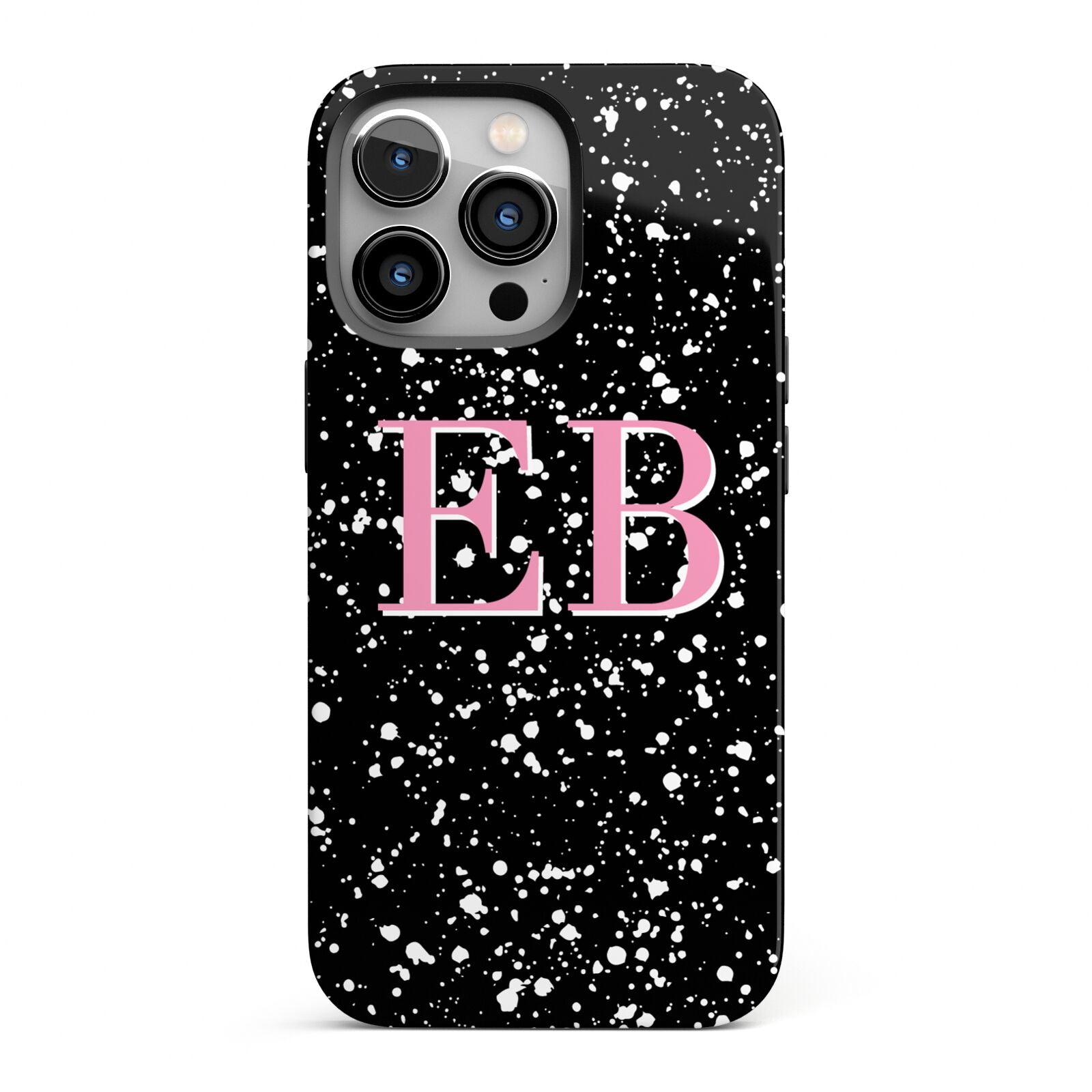 Personalised Black Ink Splat Initials iPhone 13 Pro Full Wrap 3D Tough Case