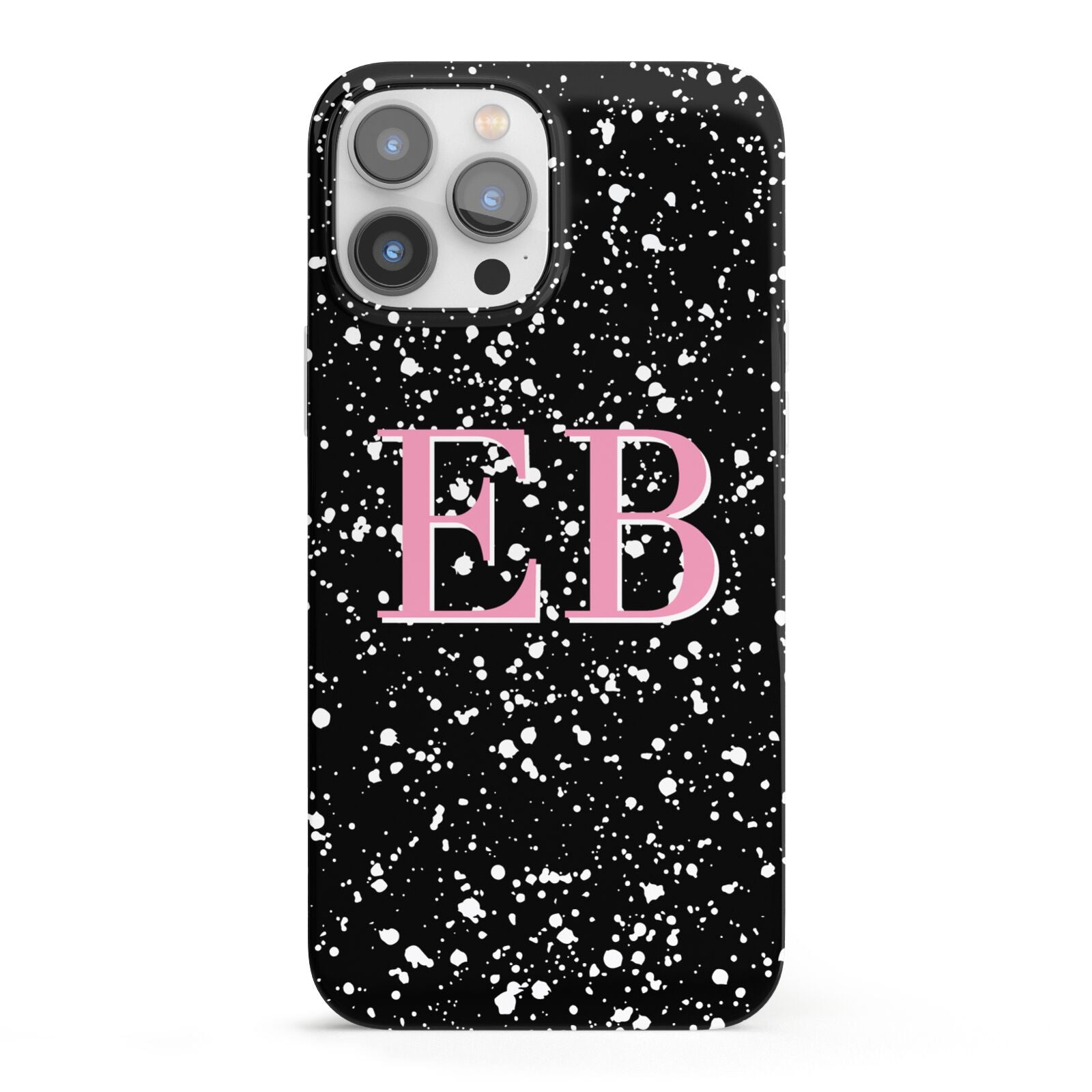 Personalised Black Ink Splat Initials iPhone 13 Pro Max Full Wrap 3D Snap Case