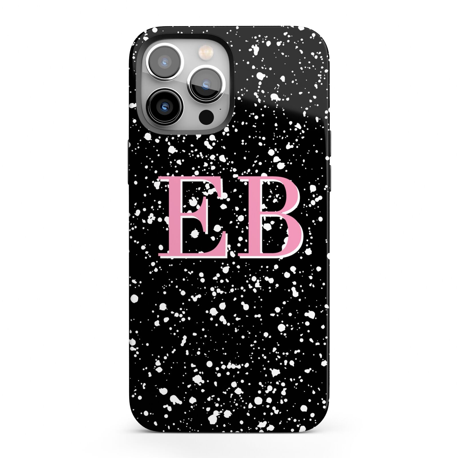 Personalised Black Ink Splat Initials iPhone 13 Pro Max Full Wrap 3D Tough Case