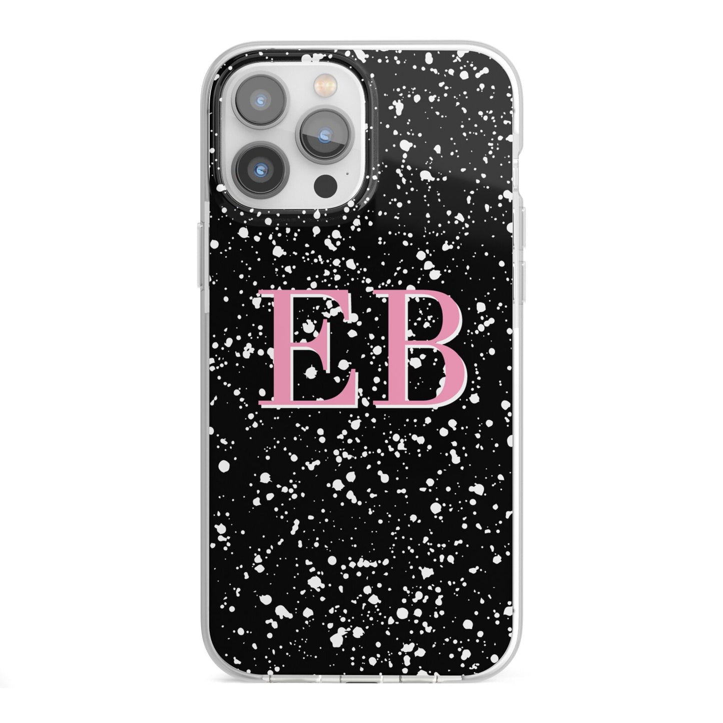 Personalised Black Ink Splat Initials iPhone 13 Pro Max TPU Impact Case with White Edges