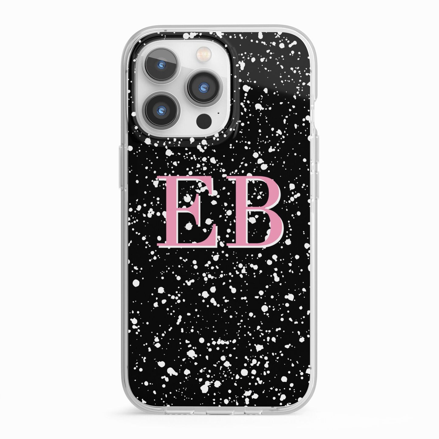 Personalised Black Ink Splat Initials iPhone 13 Pro TPU Impact Case with White Edges