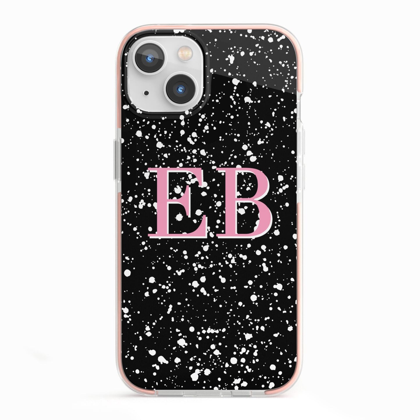 Personalised Black Ink Splat Initials iPhone 13 TPU Impact Case with Pink Edges