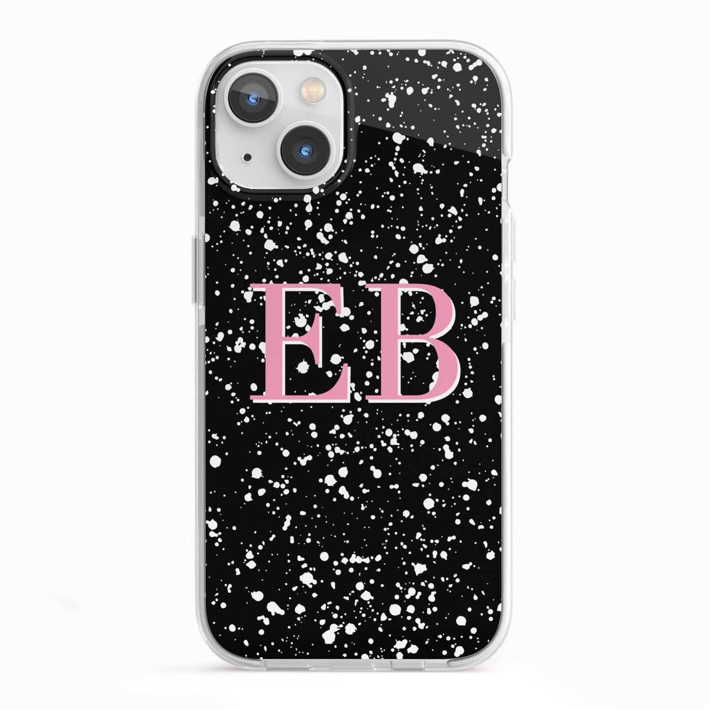 Personalised Black Ink Splat Initials iPhone 13 TPU Impact Case with White Edges