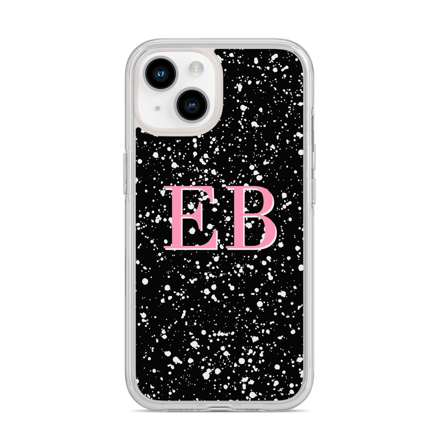 Personalised Black Ink Splat Initials iPhone 14 Clear Tough Case Starlight