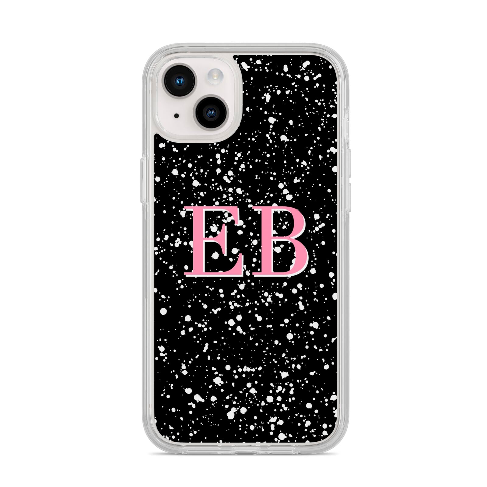 Personalised Black Ink Splat Initials iPhone 14 Plus Clear Tough Case Starlight