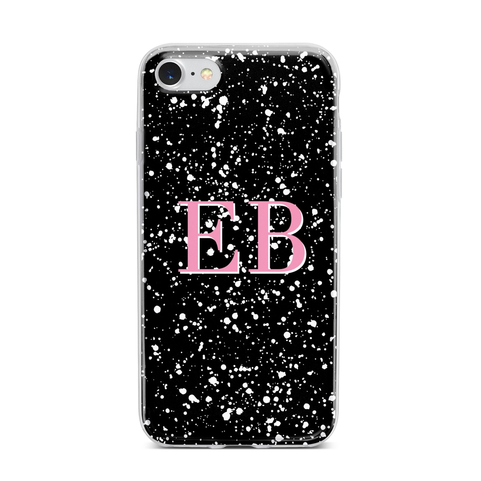 Personalised Black Ink Splat Initials iPhone 7 Bumper Case on Silver iPhone