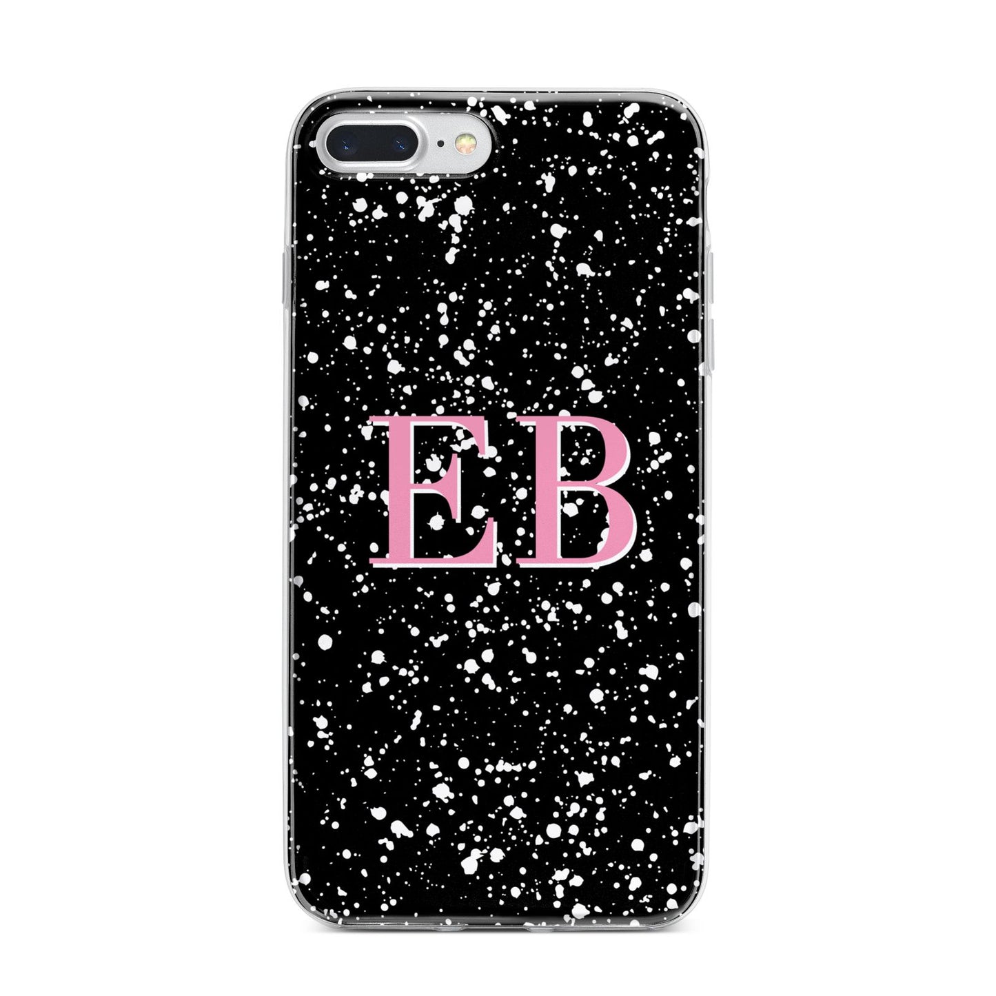 Personalised Black Ink Splat Initials iPhone 7 Plus Bumper Case on Silver iPhone