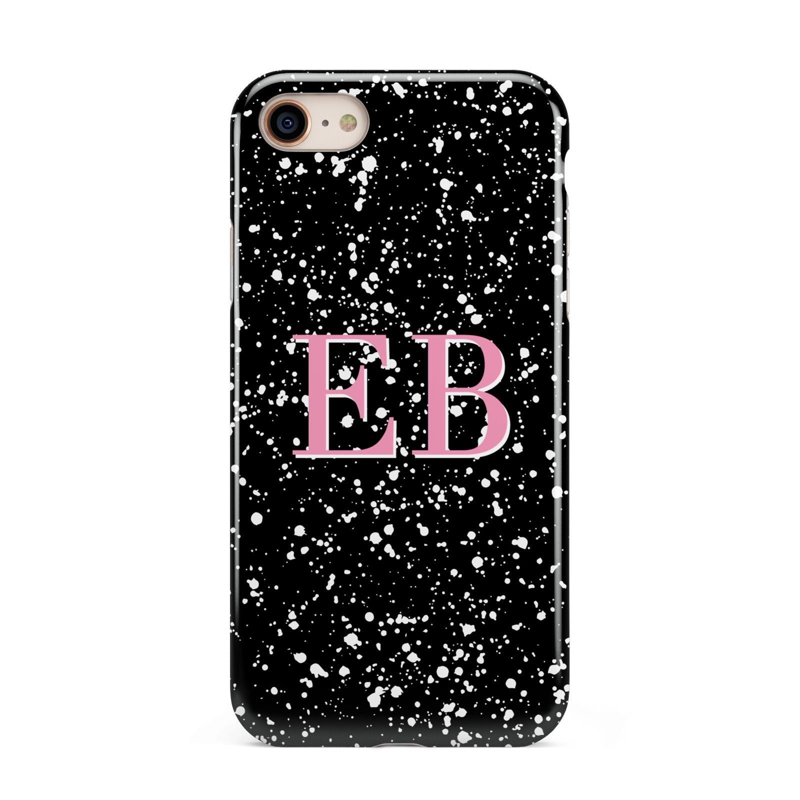 Personalised Black Ink Splat Initials iPhone 8 3D Tough Case on Gold Phone