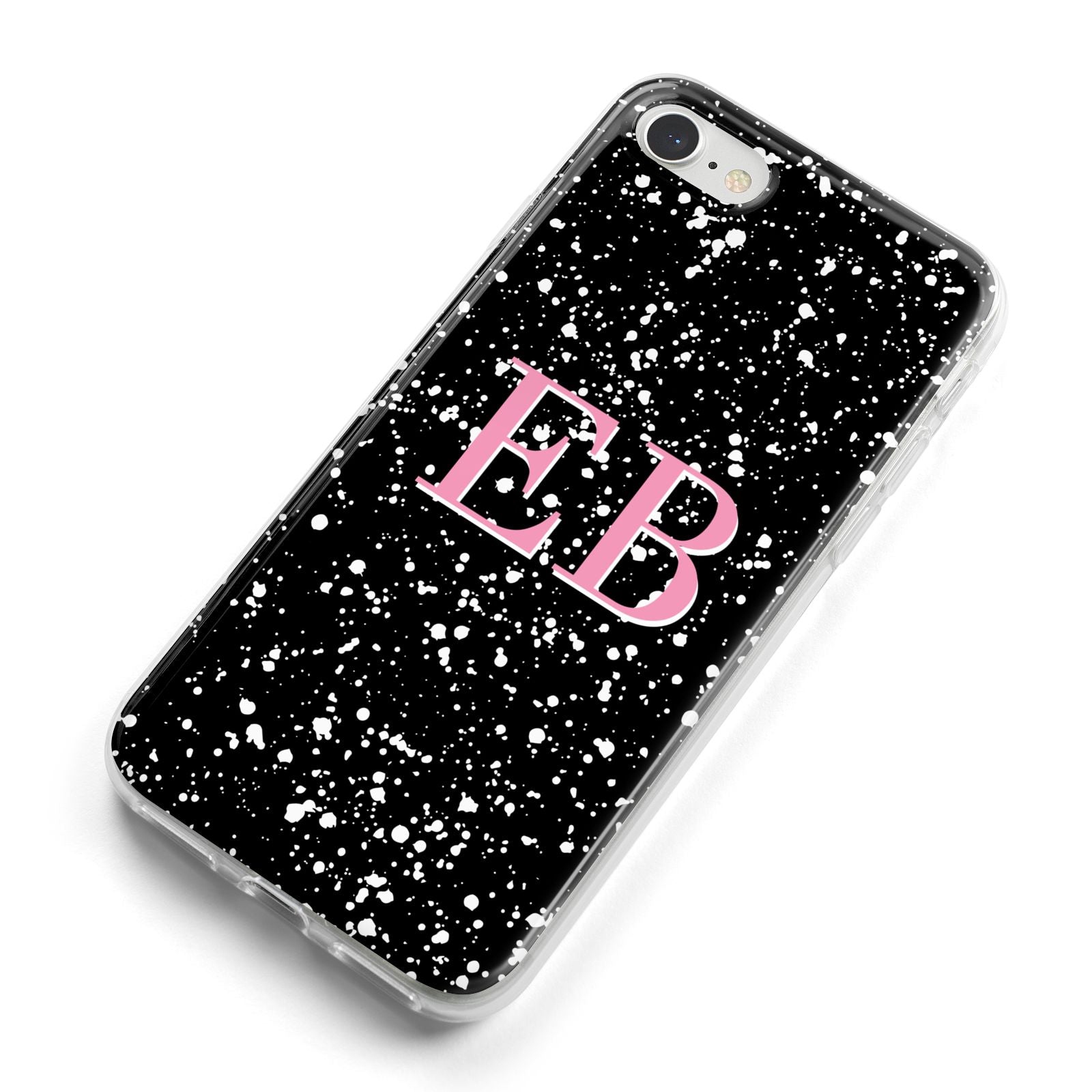 Personalised Black Ink Splat Initials iPhone 8 Bumper Case on Silver iPhone Alternative Image