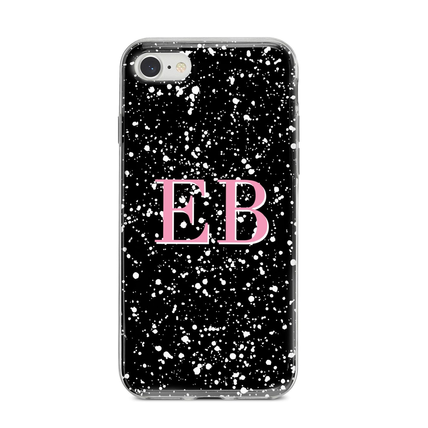 Personalised Black Ink Splat Initials iPhone 8 Bumper Case on Silver iPhone