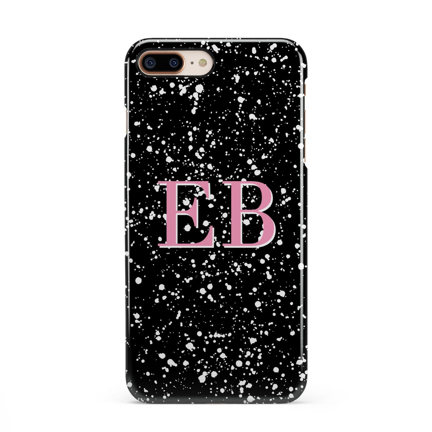 Personalised Black Ink Splat Initials iPhone 8 Plus 3D Snap Case on Gold Phone