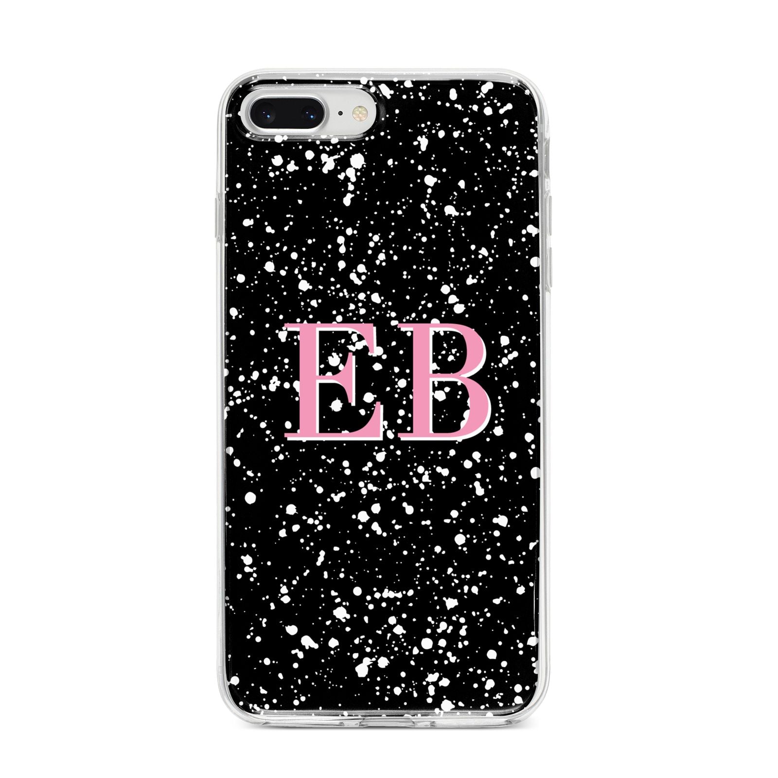 Personalised Black Ink Splat Initials iPhone 8 Plus Bumper Case on Silver iPhone