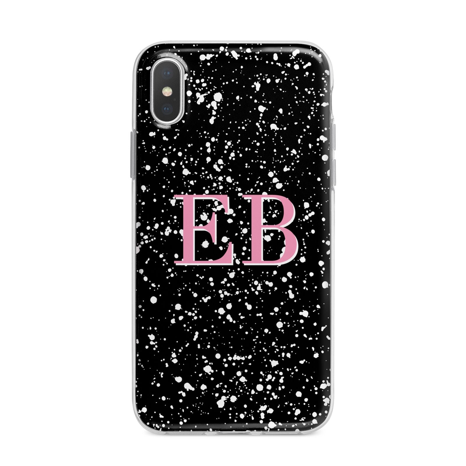 Personalised Black Ink Splat Initials iPhone X Bumper Case on Silver iPhone Alternative Image 1