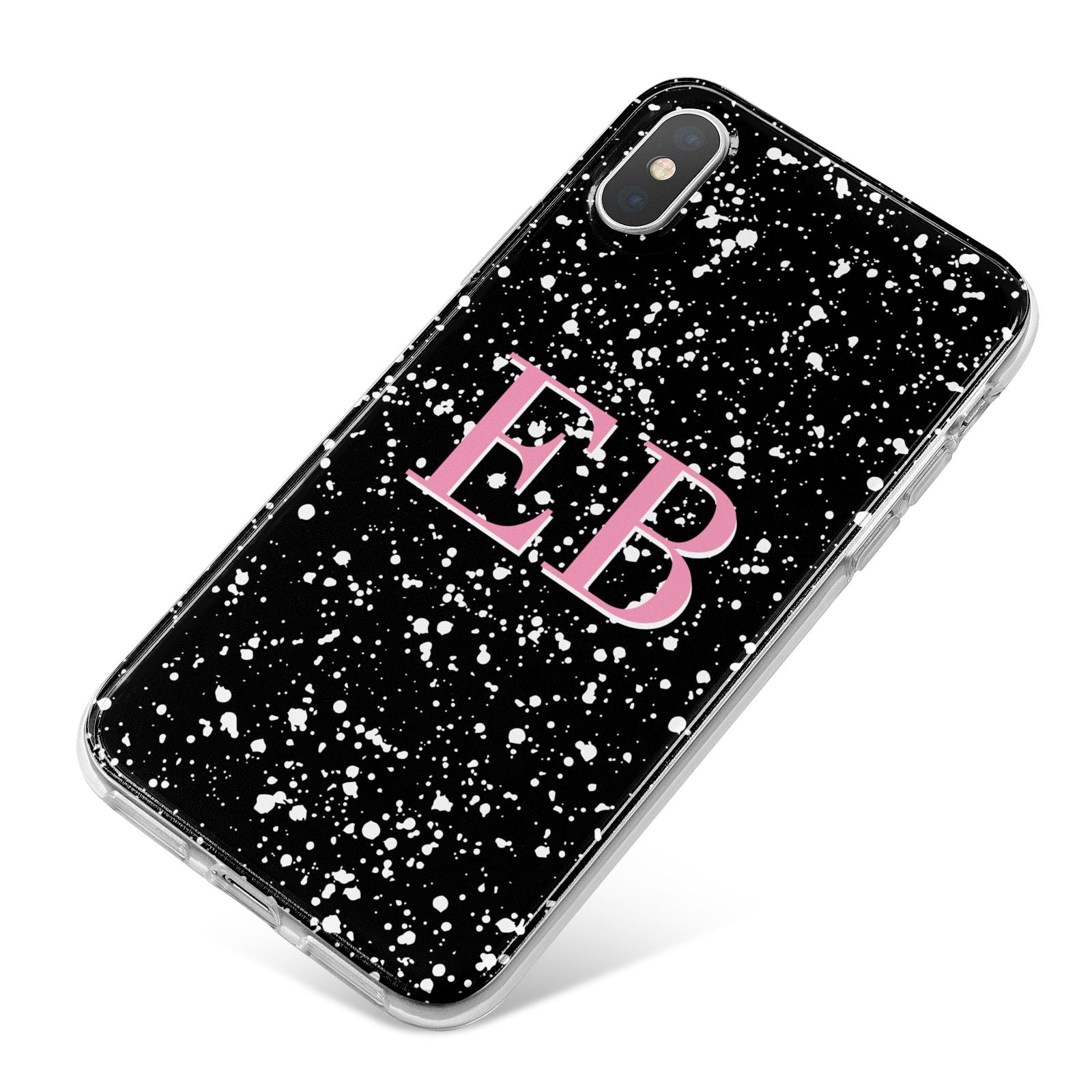 Personalised Black Ink Splat Initials iPhone X Bumper Case on Silver iPhone