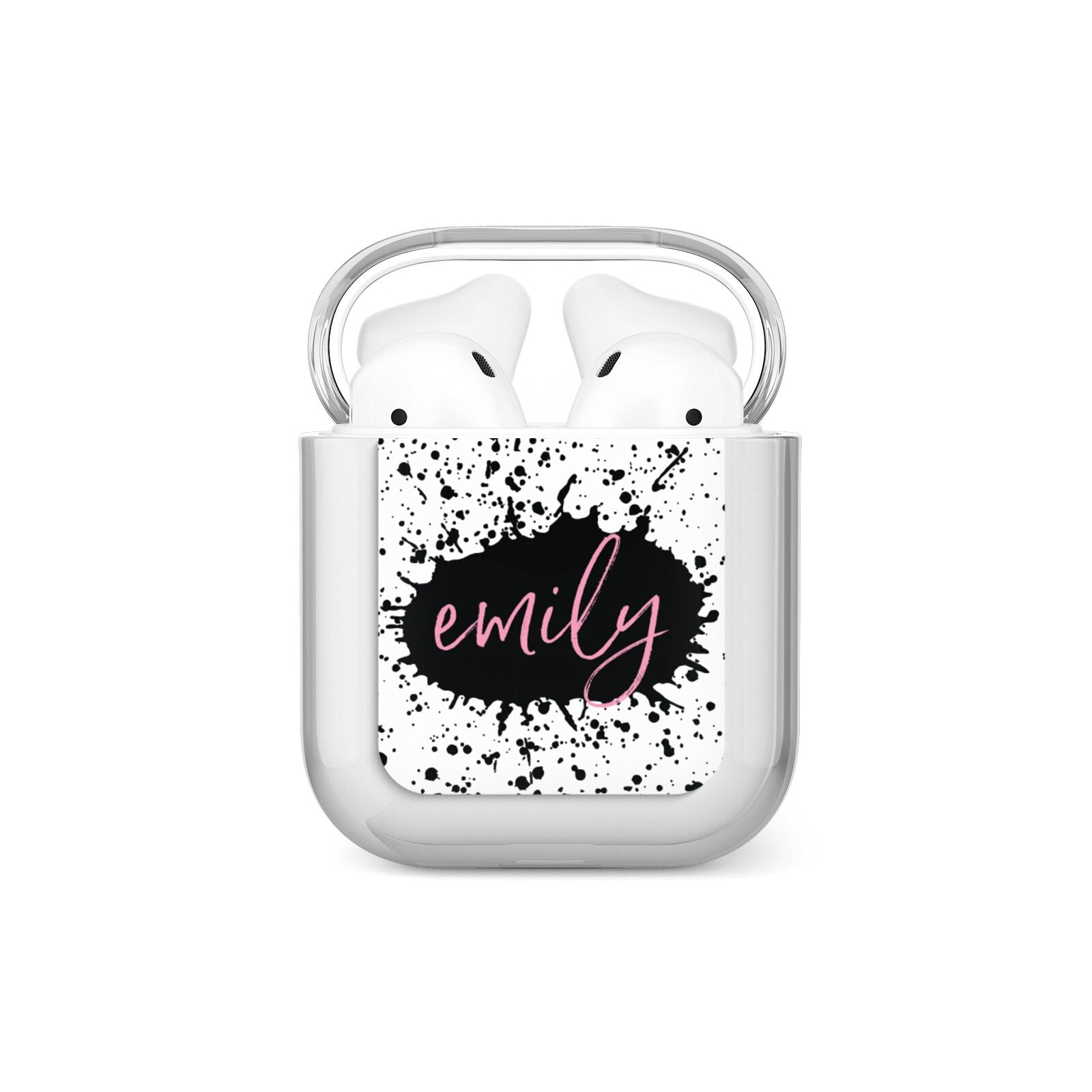 Personalised Black Ink Splat Name AirPods Case