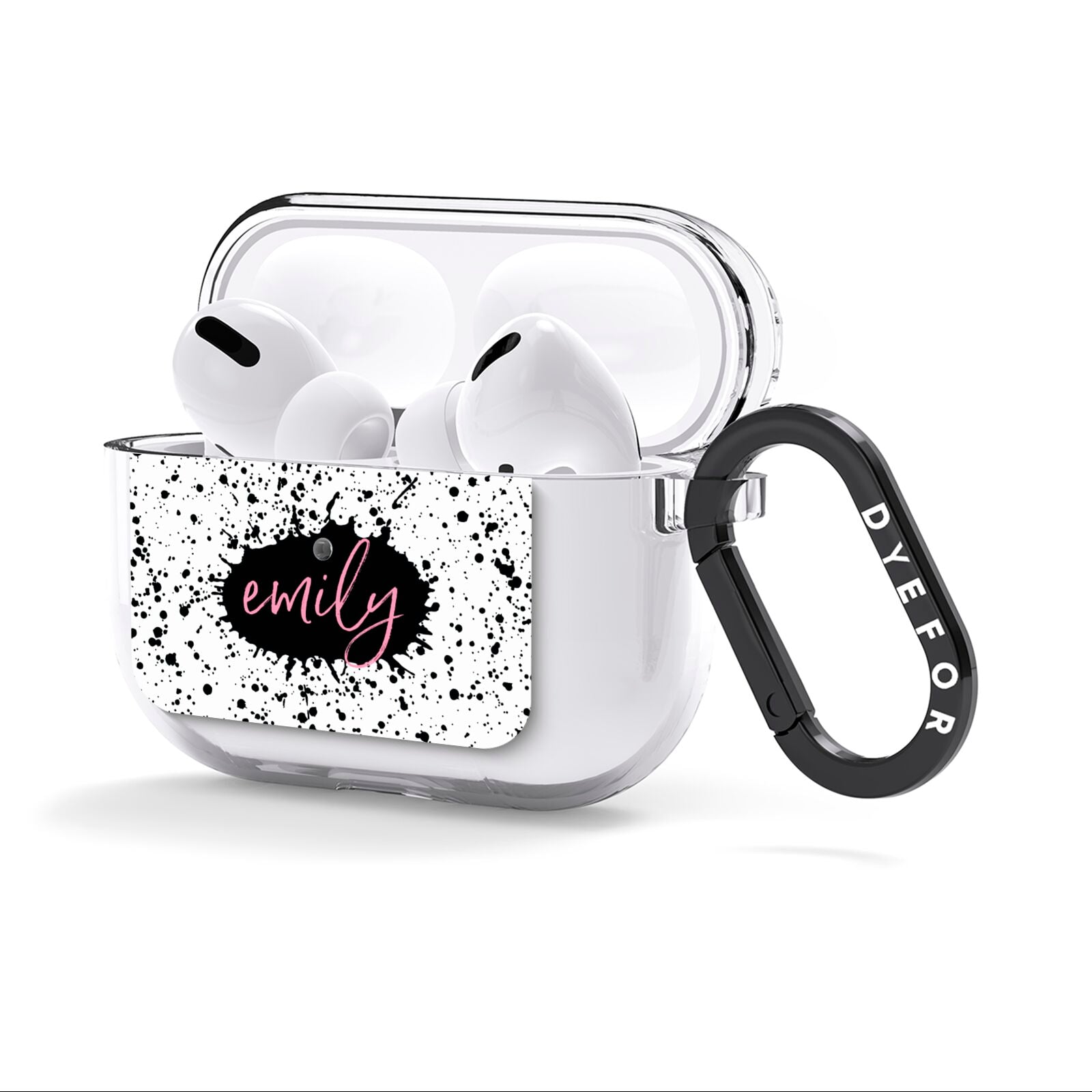 Personalised Black Ink Splat Name AirPods Clear Case 3rd Gen Side Image