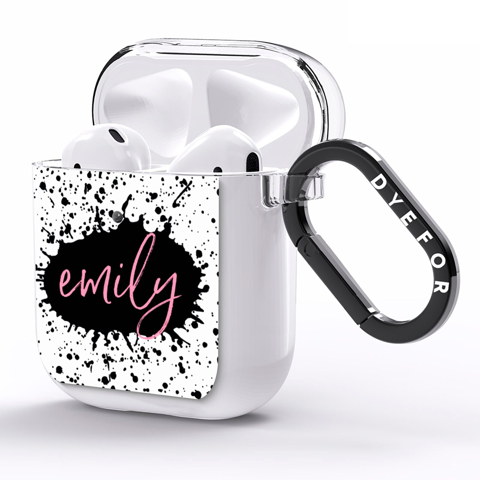 Personalised Black Ink Splat Name AirPods Clear Case Side Image