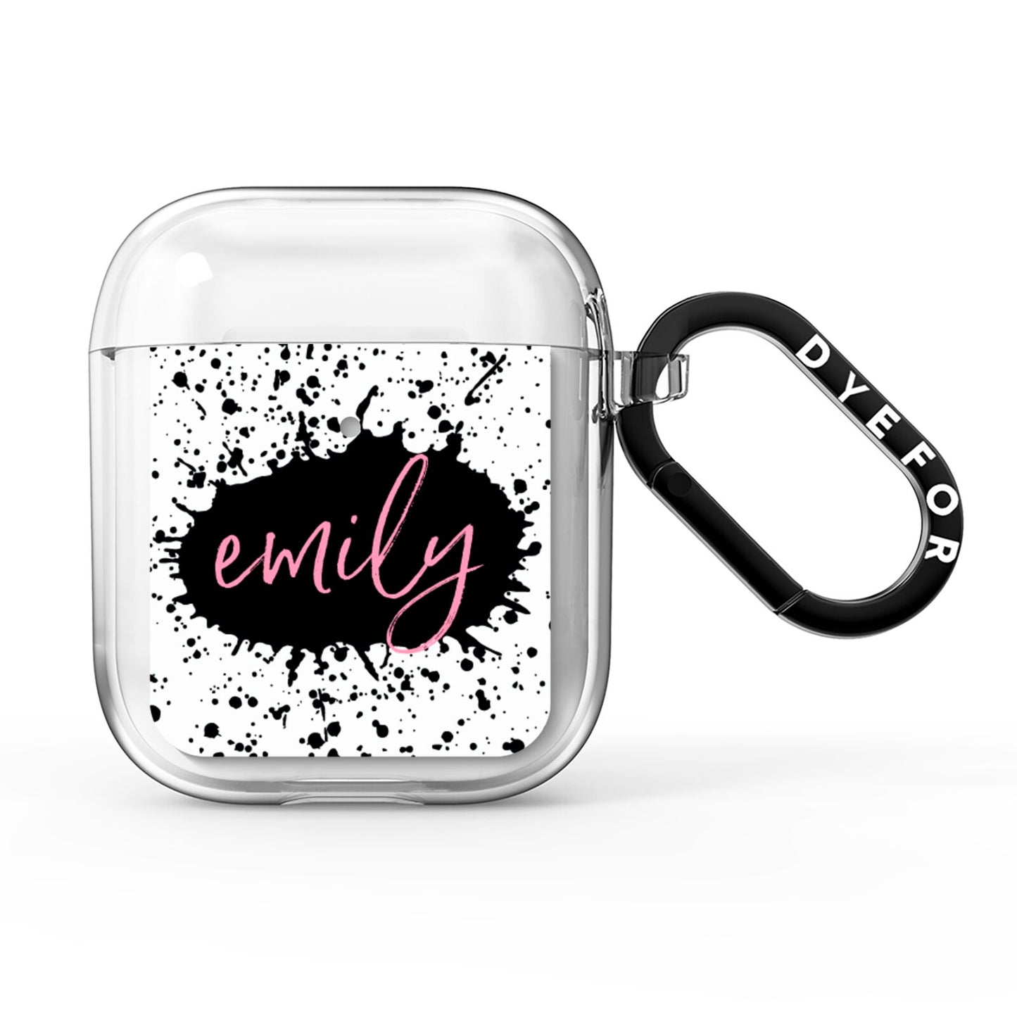 Personalised Black Ink Splat Name AirPods Clear Case