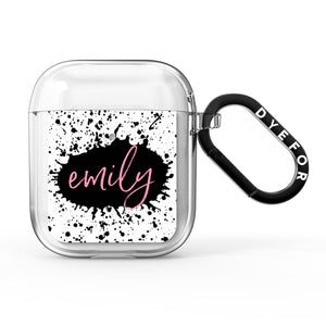 Personalised Black Ink Splat & Name AirPods Case