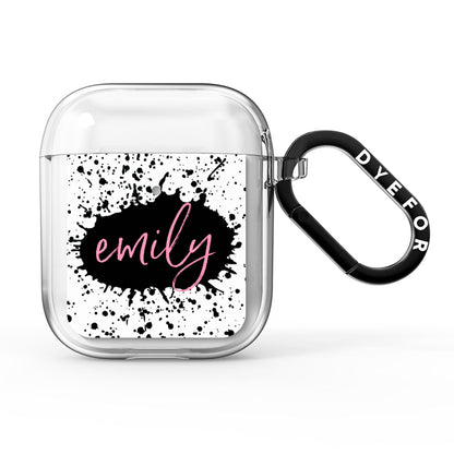 Personalised Black Ink Splat Name AirPods Clear Case