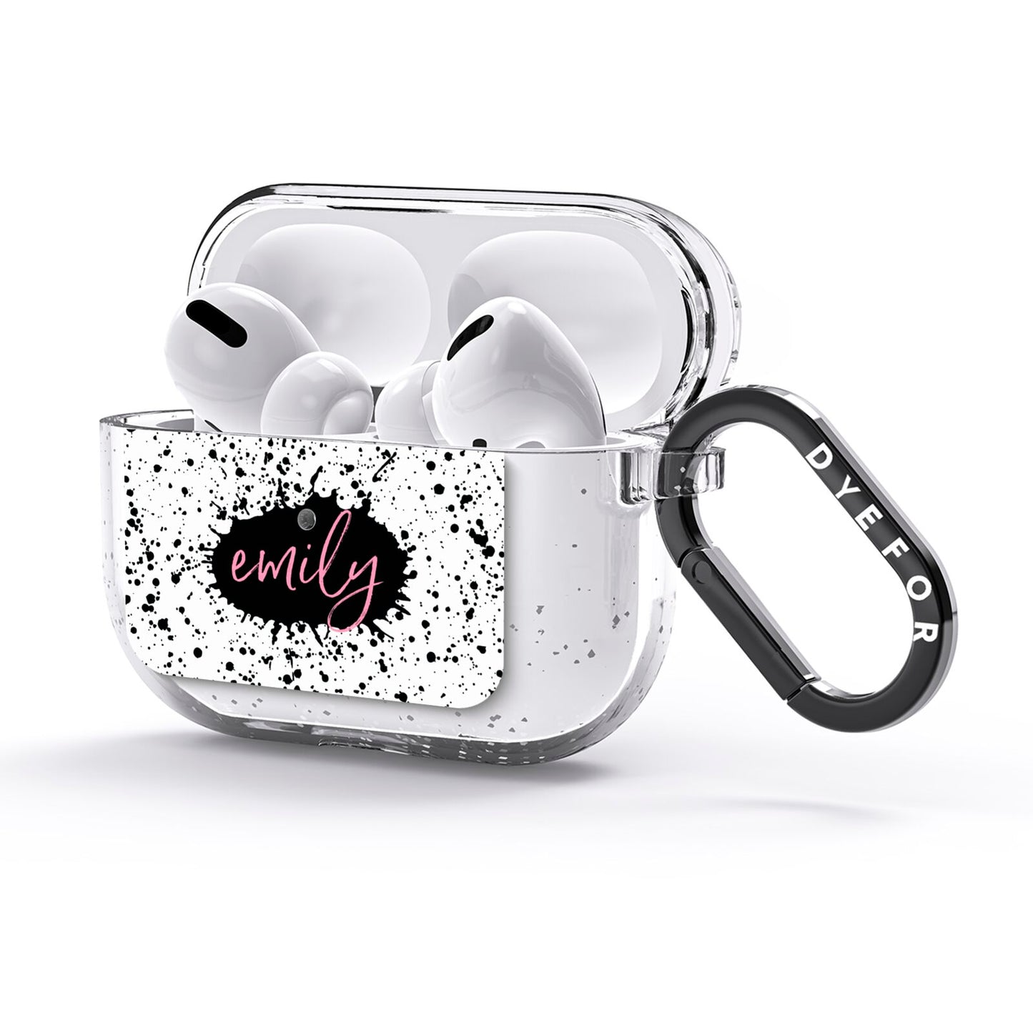 Personalised Black Ink Splat Name AirPods Glitter Case 3rd Gen Side Image