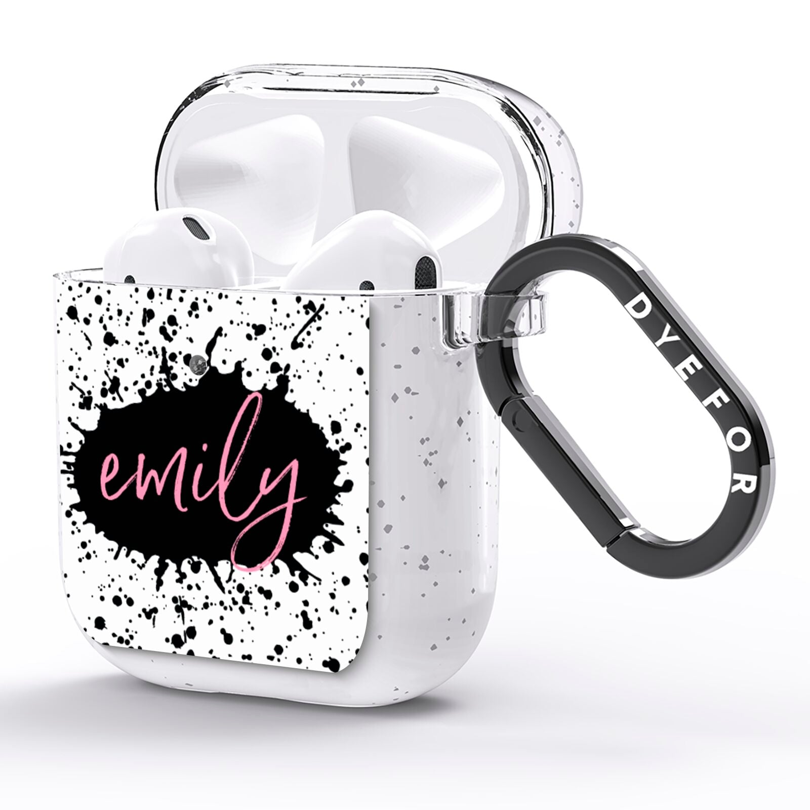 Personalised Black Ink Splat Name AirPods Glitter Case Side Image