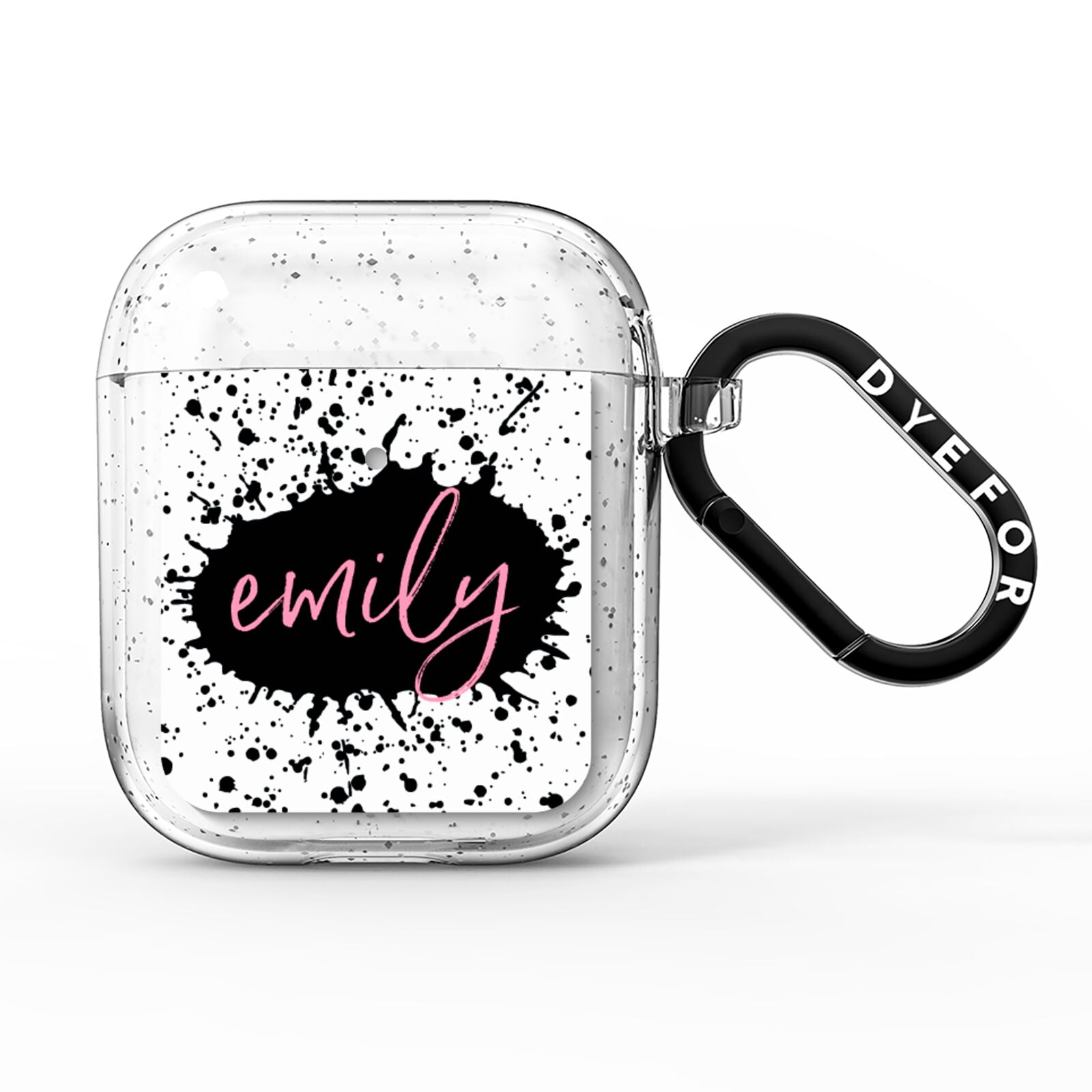 Personalised Black Ink Splat Name AirPods Glitter Case