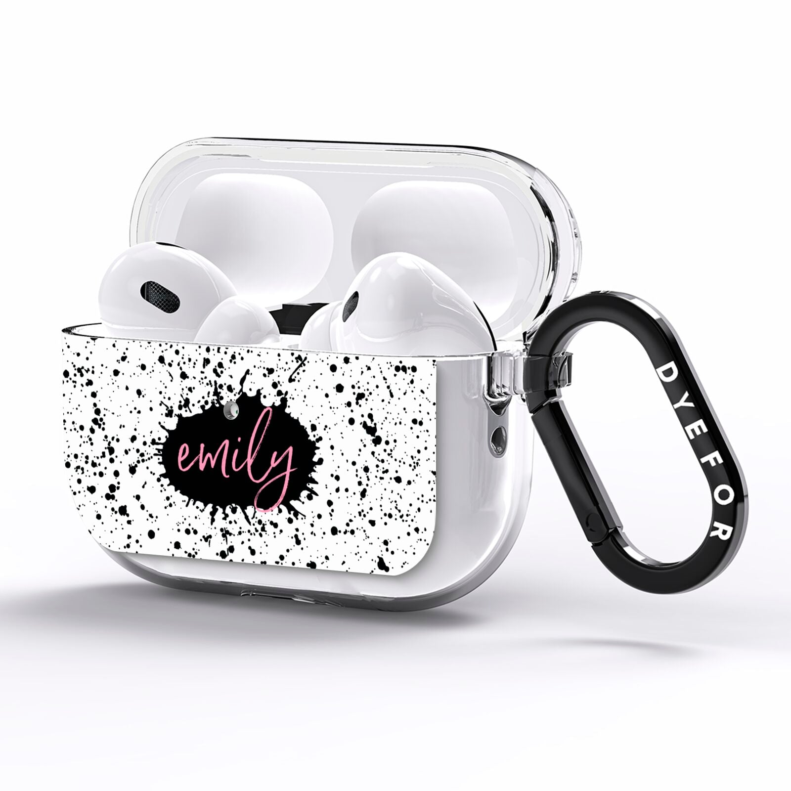 Personalised Black Ink Splat Name AirPods Pro Clear Case Side Image