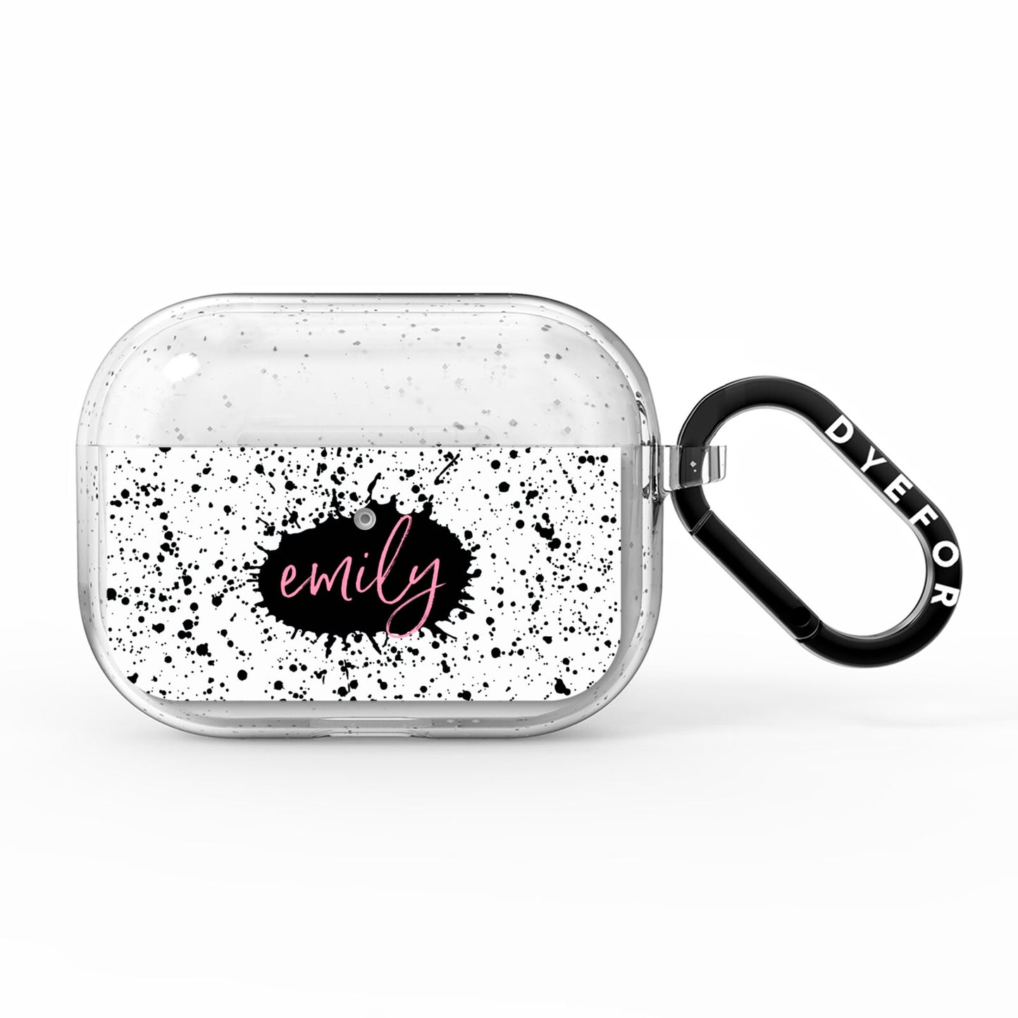 Personalised Black Ink Splat Name AirPods Pro Glitter Case