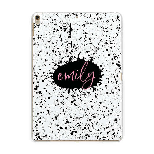 Personalised Black Ink Splat Name Apple iPad Gold Case