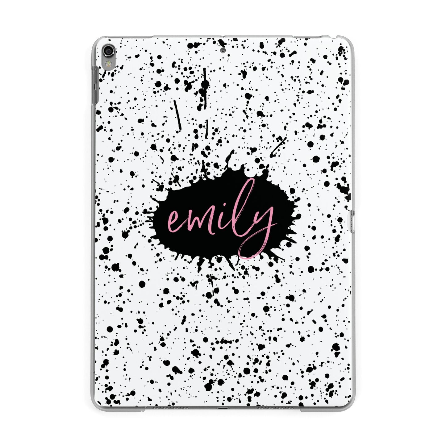 Personalised Black Ink Splat Name Apple iPad Grey Case