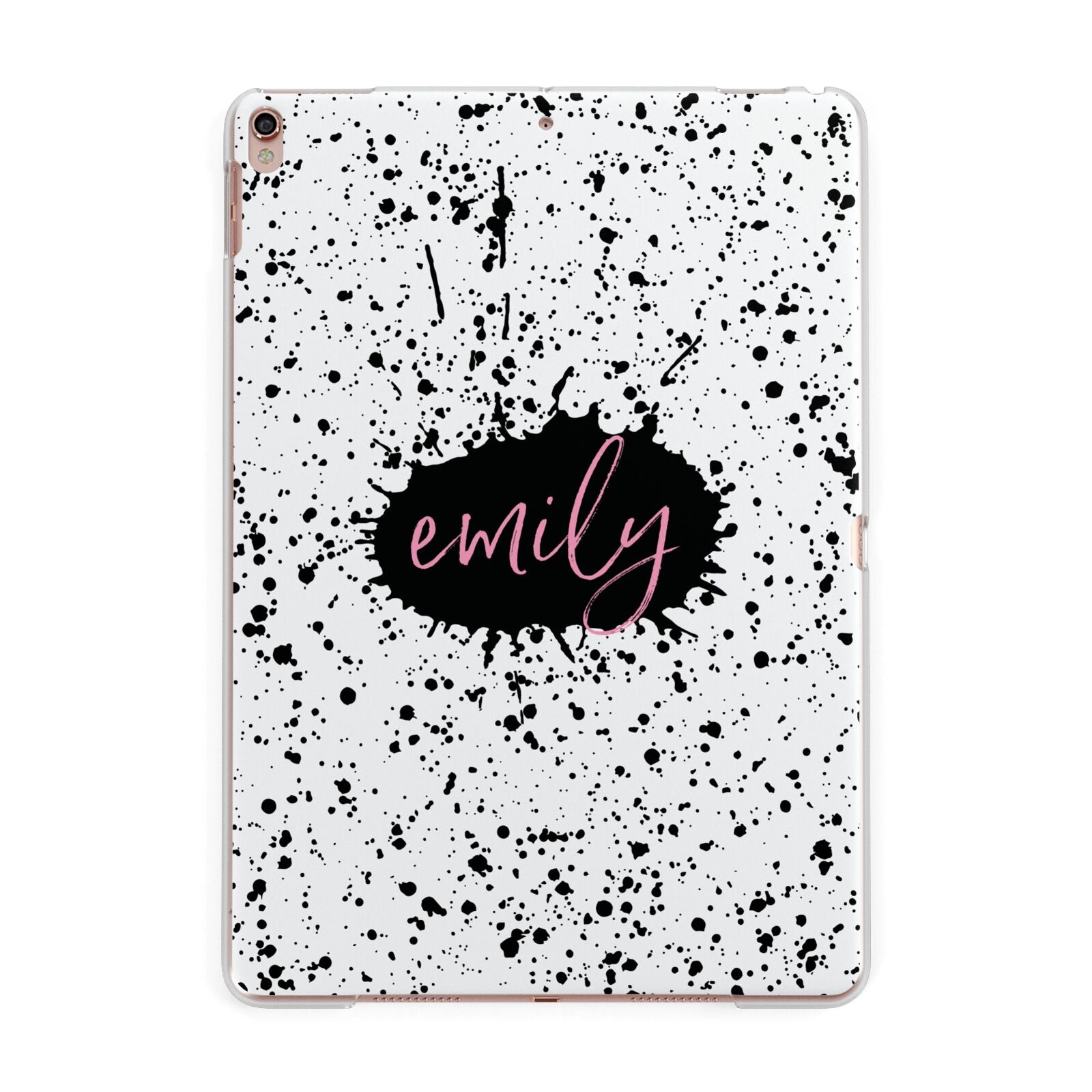 Personalised Black Ink Splat Name Apple iPad Rose Gold Case