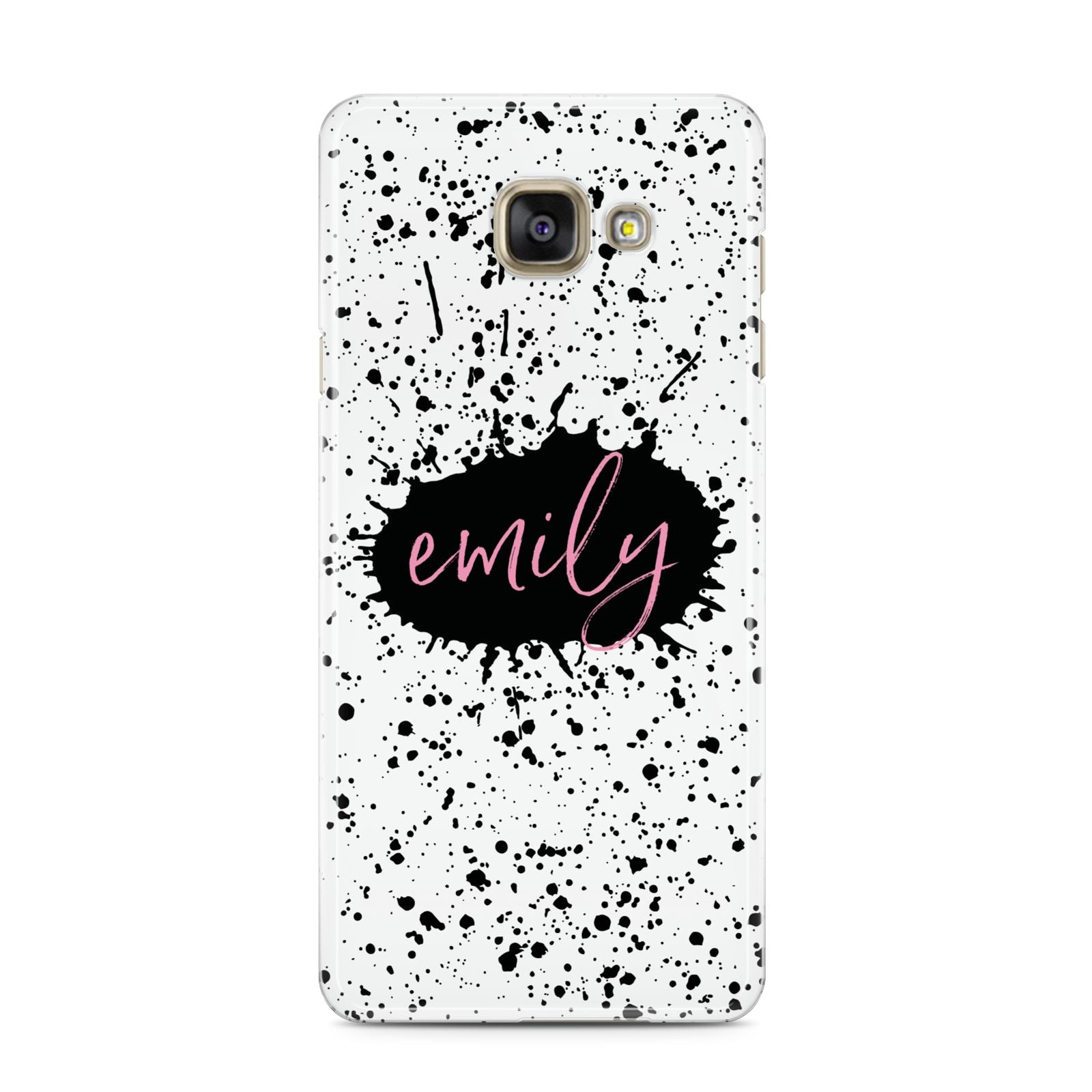 Personalised Black Ink Splat Name Samsung Galaxy A3 2016 Case on gold phone