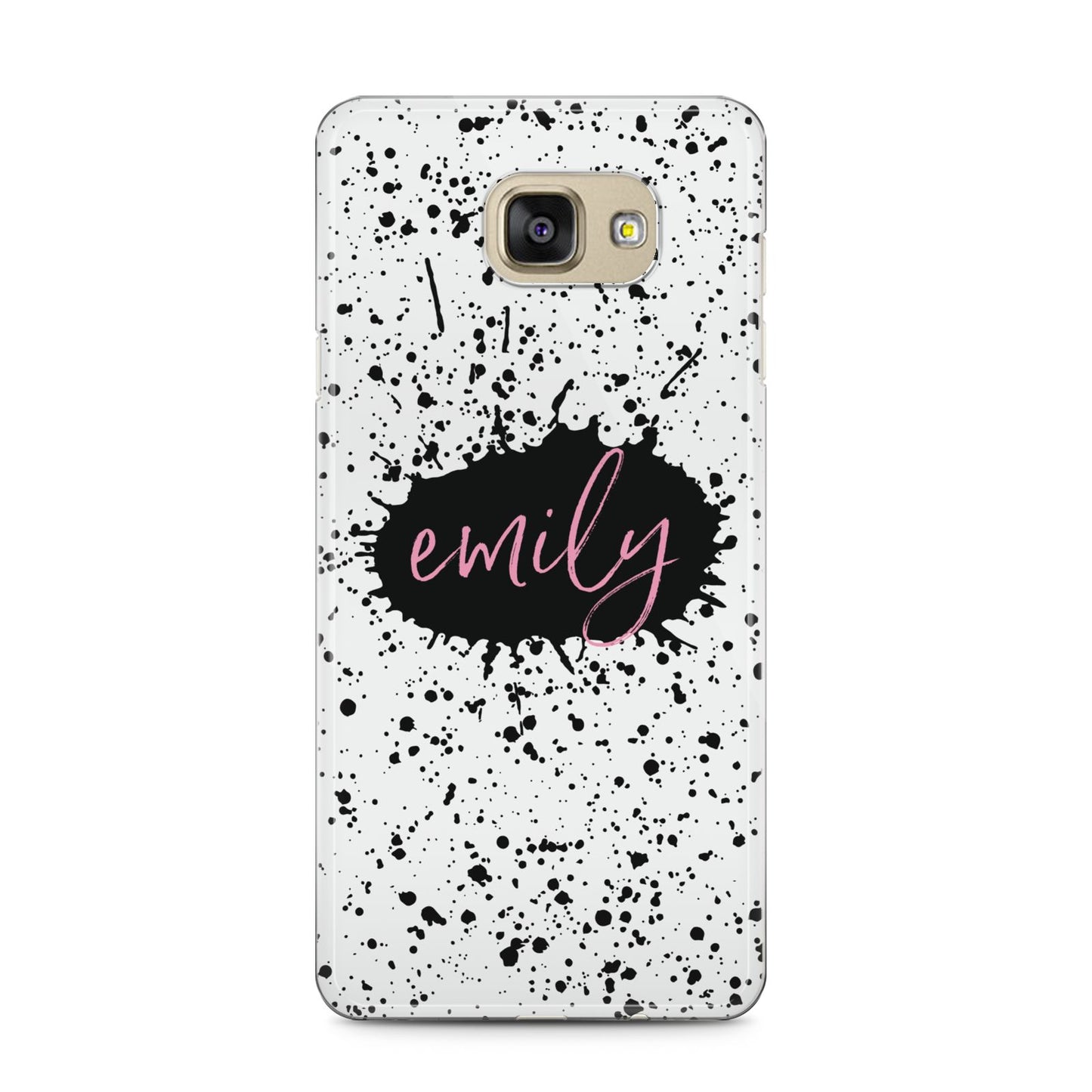 Personalised Black Ink Splat Name Samsung Galaxy A5 2016 Case on gold phone