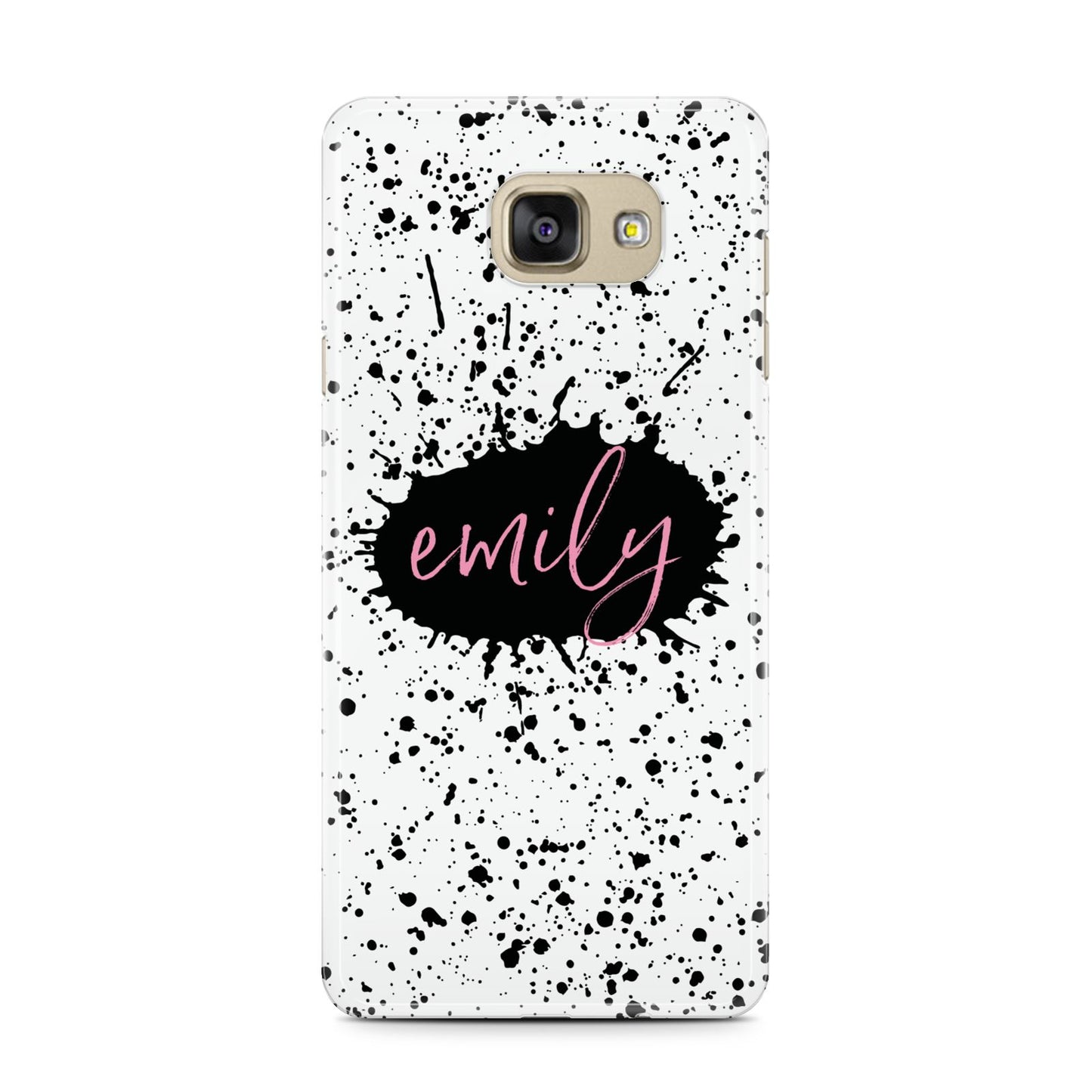 Personalised Black Ink Splat Name Samsung Galaxy A7 2016 Case on gold phone