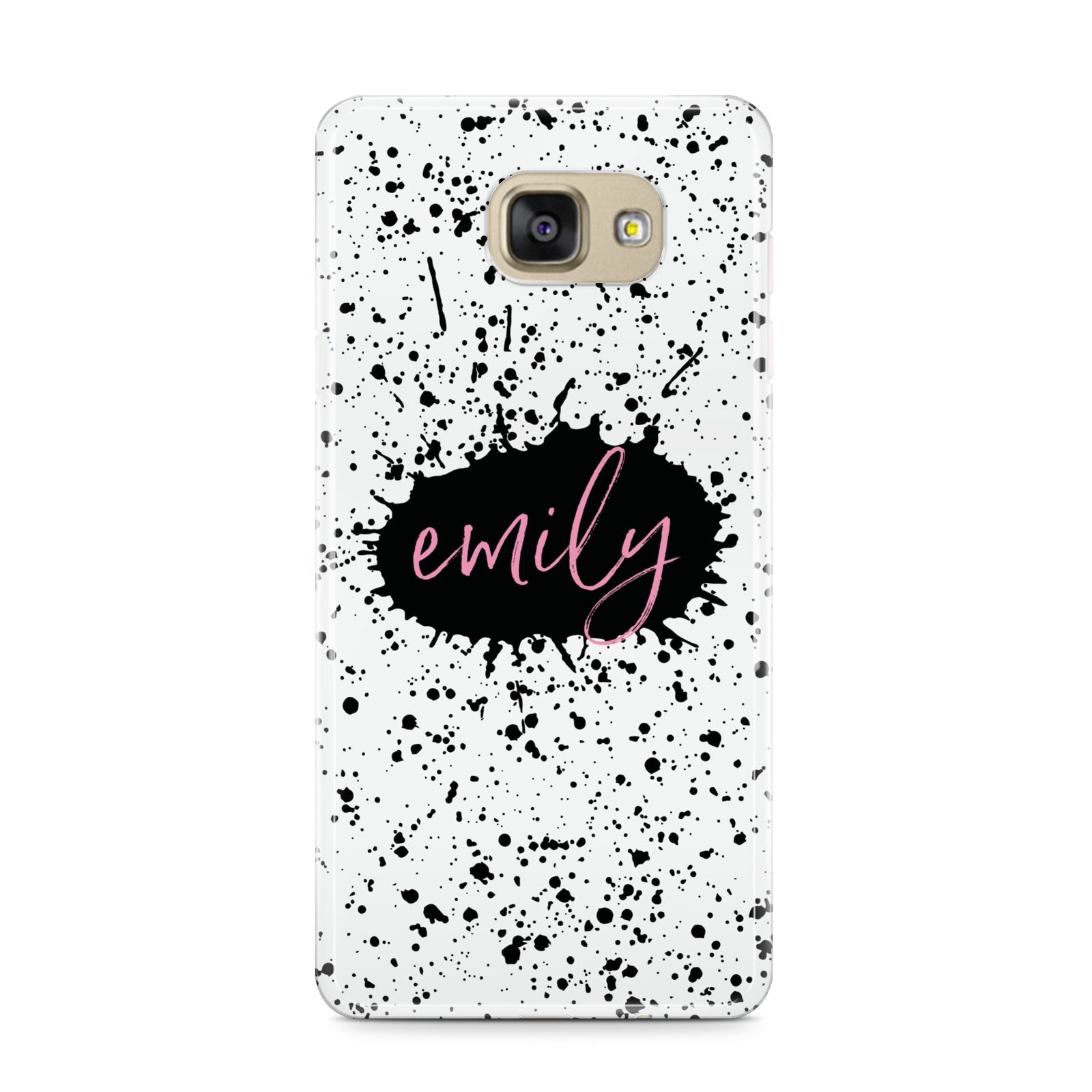 Personalised Black Ink Splat Name Samsung Galaxy A9 2016 Case on gold phone