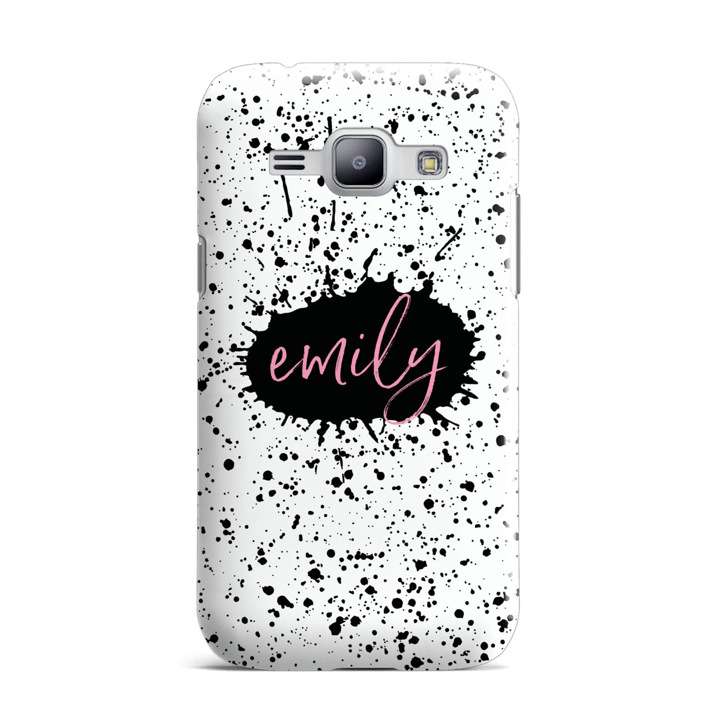 Personalised Black Ink Splat Name Samsung Galaxy J1 2015 Case