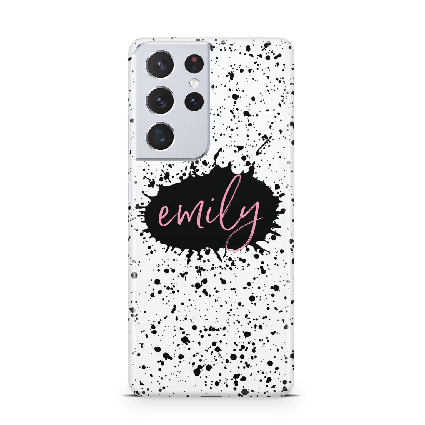 Personalised Black Ink Splat Name Samsung S21 Ultra Case